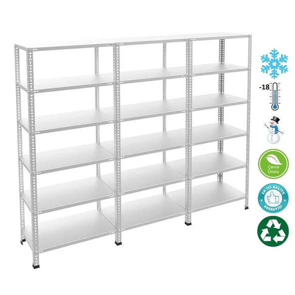 6 Katlı 3'lü Bitişik Paslanmaz Krom Raf - Inox Soğuk Oda Rafı, Buzhane Rafı  59x93 cm 200 cm 1.00 mm ürün görseli 1