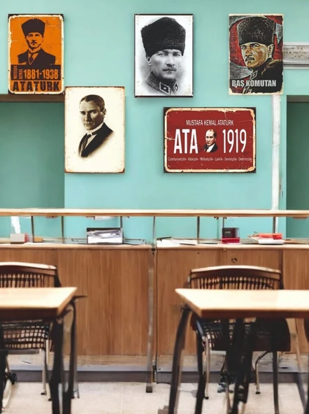 Mustafa Kemal Atatürk Temalı 5 Adet (20cmx29cm) Çerçeve Görünümlü A4 Mdf Tablo İle Ev, Okul, Kafe, İş Yeri Dekorasyonunuza Ruh Katan Dekoratif Hediyelik ürün görseli 1