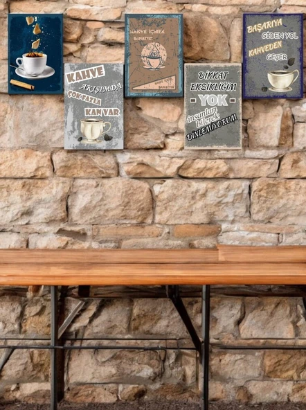 5 Parça (14cmx20cm) Çerçeve Görünümlü Dekoratif Hediyelik Tablo Kahve Severler İçin Ruhunu Yansıtan Kahve Köşesi Tabloları, Duvar Tabloları, Cafe Tabloları ürün görseli 1