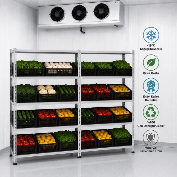 5 Katlı Duble Paslanmaz Krom Raf - Inox Soğuk Oda Rafı, Buzhane Rafı  31x75 cm 100 cm 0.70 mm ürün görseli 1