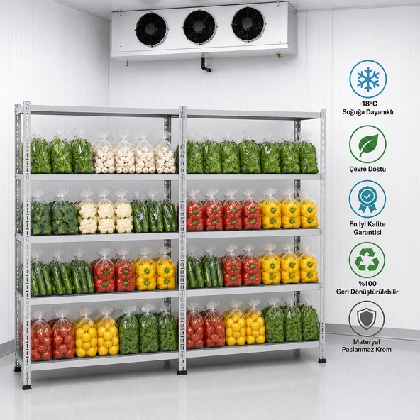 5 Katlı Duble Paslanmaz Krom Raf - Inox Soğuk Oda Rafı, Buzhane Rafı  43x93 cm 200 cm 0.70 mm ürün görseli 1