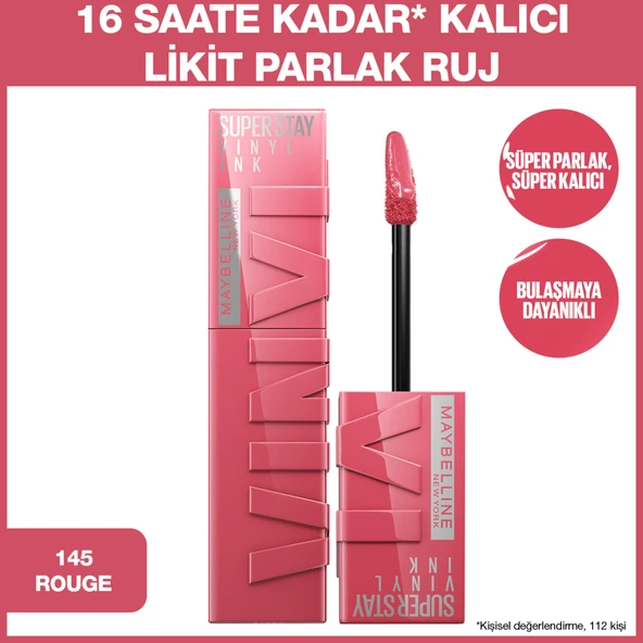 Maybelline New York Super Stay Vinyl Ink Uzun Süre Kalıcı Likit Parlak Ruj 145 Rogue ürün görseli 1