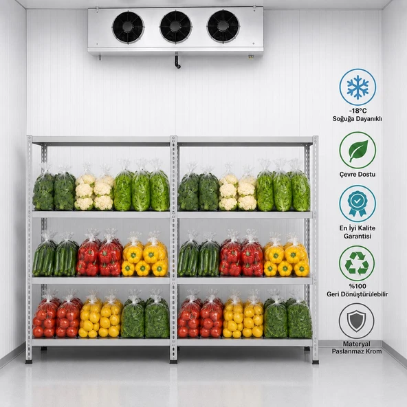 4 Katlı Duble Paslanmaz Krom Raf - Inox Soğuk Oda Rafı, Buzhane Rafı  43x93 cm 150 cm 1.00 mm ürün görseli 1