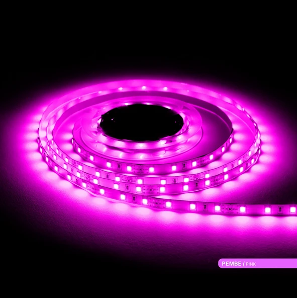 LED Şerit bant 5 metre 5050 SMD 12V Pembe Renkli 60 LED/m IP20 Işık Aydınlatma Kendinden Yapışkanlı ürün görseli 1