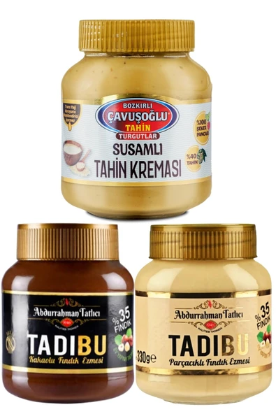 Abdurrahman Tatlıcı Susamlı Tahin Kreması 330g + Tadıbu 330g + Tadıbu Fındık Kreması 330g ürün görseli 1