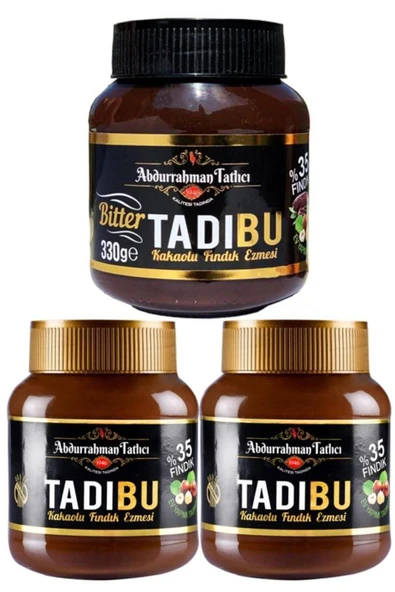 Abdurrahman Tatlıcı Tadıbu Bitter Kakaolu Fındık Ezmesi 330 gr + Tadıbu Kakaolu Fındık Ezmesi 330 gr x 2 Adet ürün görseli 1