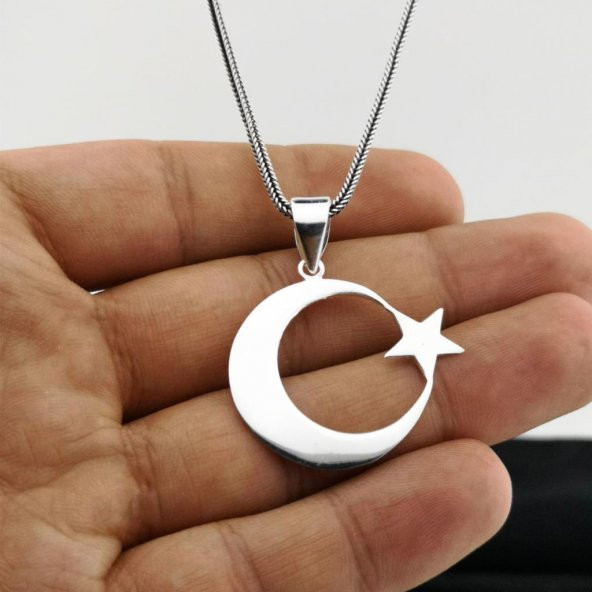 925 Ayar Gümüş Ayyıldız Kolye Kalın Zincirli 60 CM ürün görseli 1