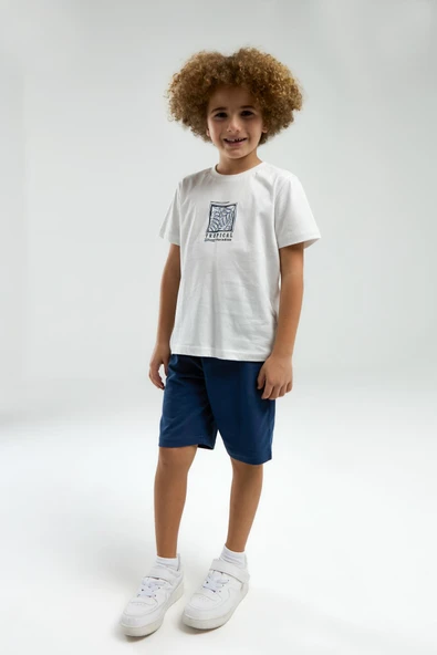 Arnetta 3304 Erkek Çocuk Beyaz Kısa Kollu Şortlu Bermuda Pijama Takım ürün görseli 1