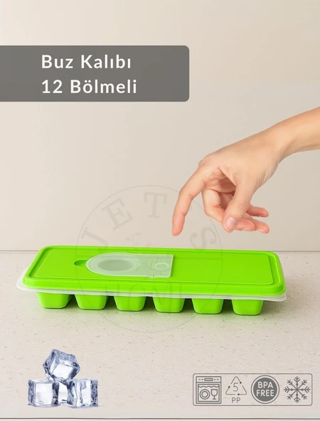 12 Bölmeli Buz Kalıbı Esnek Silikon Buz Küpü BPA FREE Kare Bas Parmak Buzluk 3x3 Yeşil ürün görseli 1