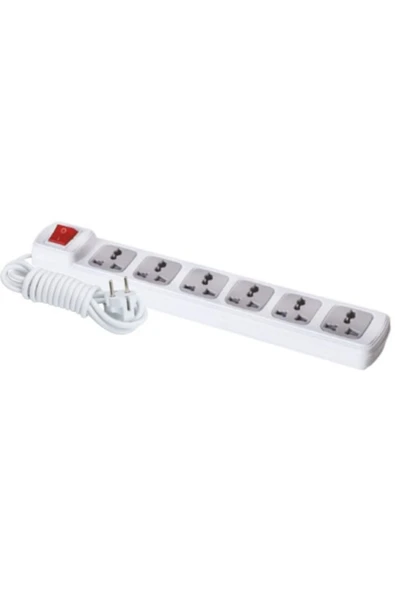 F307C 6'lı Anahtarlı Universal Grup Priz 5 Metre Uzun Kablolu Kontrollü Priz ürün görseli 1