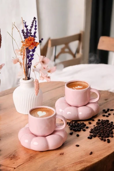 Mithra Life 2 Adet 95 ML Papatya Şekilli Seramik Pembe Türk Kahvesi Fincan Takımı MIT1159 ürün görseli 1