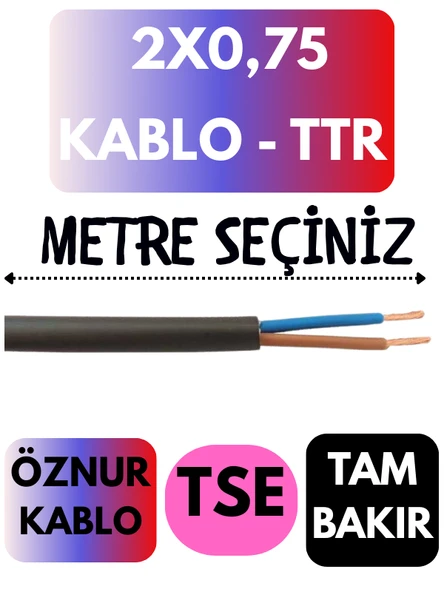 Öznur 2X0,75 TTR Kablo Metre Seçenekli (Siyah) ürün görseli 1
