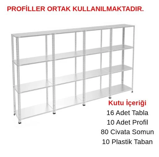 4 Katlı 4'lü Galvaniz Çelik Raf - Depo, Arşiv, Kiler, Dosya, Market Rafı  43x60 cm 200 cm 0.70 mm ürün görseli 1