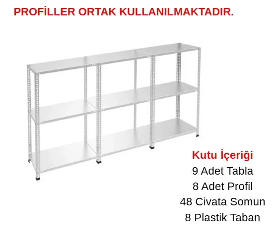 3 Katlı 3'lü Galvaniz Çelik Raf - Depo, Arşiv, Kiler, Dosya, Market Rafı  43x60 cm 100 cm 1.00 mm ürün görseli 1