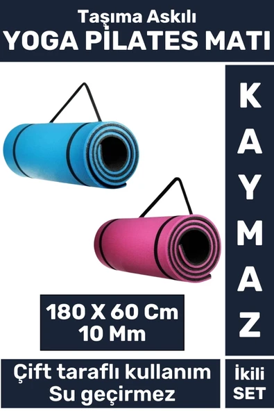 Premium Kompakt Taşıma Askılı Çift Taraflı Su Geçirmez Kamp Uyku Minder Yoga Pilates Matı 10 Mm 2'li ürün görseli 1