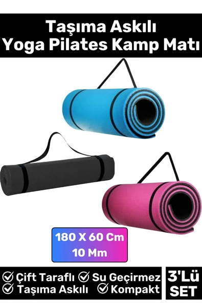 Özel Çift Taraflı Kaymaz Silinebilir Yoga Meditasyon Fitness Kamp Minderi 10 Mm Askılı Mat 3'lü Set ürün görseli 1