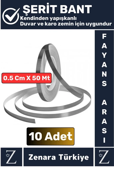 Premium Güçlü Kendinden Yapışkanlı Su Geçirmez Fayans Arası Şerit Derz Bant 0.5 CmX50 Metre 10 Adet ürün görseli 1
