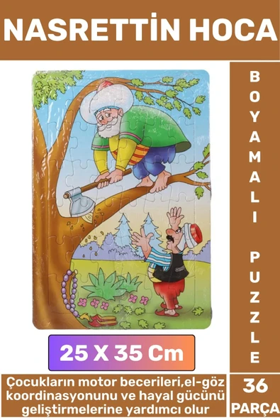 Premium Eğlenceli El Göz Koordinasyonu Motor Becerisi 36 Parça Boyamalı Puzzle NASRETTİN HOCA ürün görseli 1