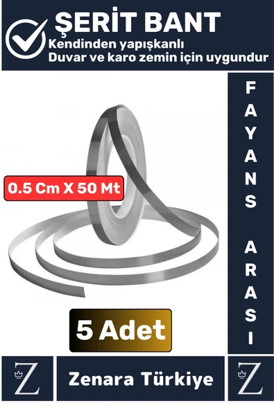Premium Güçlü Kendinden Yapışkanlı Su Geçirmez Fayans Arası Şerit Derz Bant 0.5 Cm X 50 Metre 5 Adet ürün görseli 1