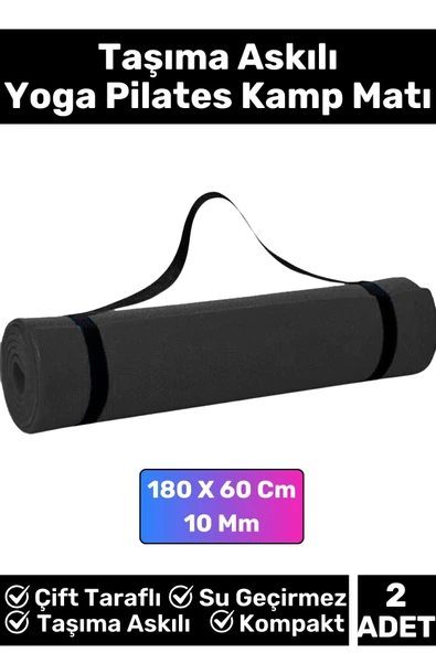 Özel Çift Taraflı Kaymaz Silinebilir Yoga Meditasyon Fitness Kamp Minderi 10 Mm Askılı Mat 2'li Set ürün görseli 1