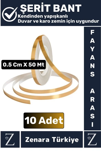 Premium Kendinden Yapışkanlı Su Geçirmez Fayans Arası GOLD Şerit Derz Bant 0.5 Cm X 50 Metre 10 Adet ürün görseli 1