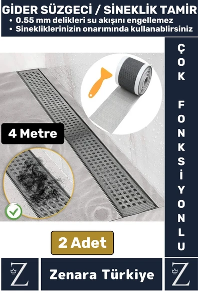 Suya Dayanıklı 0.55 Mm Delikli Sineklik Tamir Kiti Gider Süzgeci Saç Kıl Ayırıcı 12 CmX4 Metre 2Adet ürün görseli 1