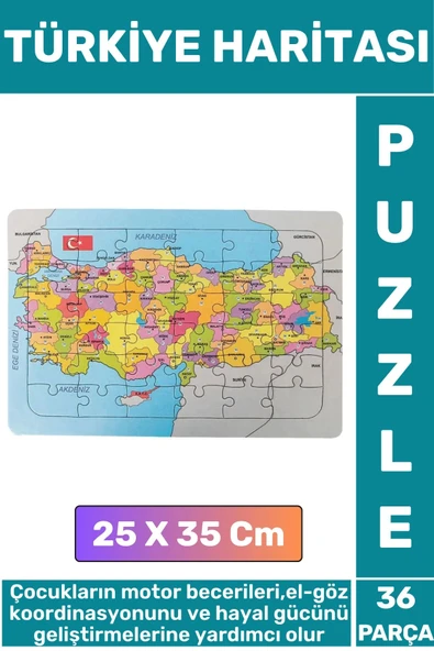 Eğitici Eğlenceli El-Göz Koordinasyonu Motor Becerisi Geliştiren 36 Parça Puzzle TÜRKİYE HARİTASI ürün görseli 1