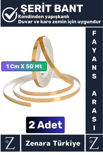 Premium Kendinden Yapışkanlı Su Geçirmez Fayans Arası GOLD Şerit Derz Bant 1 Cm X 50 Metre 2 Adet ürün görseli 1