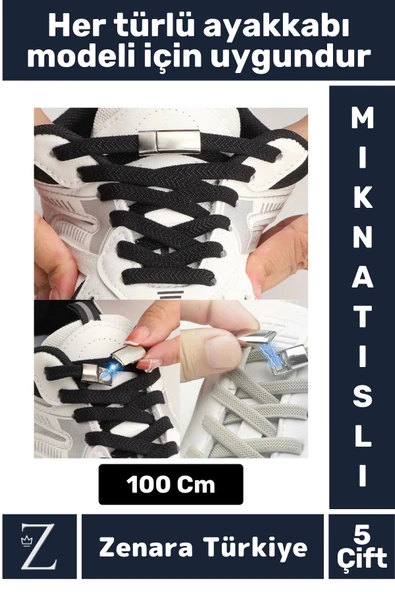 Premium Pratik Şık Klipsli Manyetik Mıknatıslı Lastikli Çocuk Ayakkabı Bağcığı 100 Cm 5 Çift ürün görseli 1