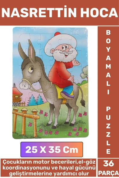 Premium Eğlenceli El-Göz Koordinasyonu Motor Becerisi 36 Parça Boyamalı Puzzle NASRETTİN HOCA ürün görseli 1