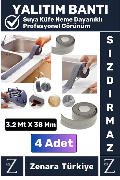 Premium Ekstra Dayanıklı Pvc Yağ Kenar Küf Önleyici Gri Sızdırmaz İzolasyon Bantı 3.2 Mt X 4 Adet ürün görseli 1