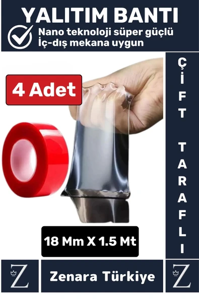 Premium Nano Teknoloji Güçlü Tamir Cam İç Dış Mekan Montaj Çift Taraflı Şeffaf Bant 1.5 Mt X 4 Adet ürün görseli 1