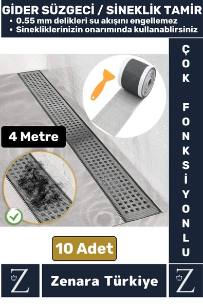 Suya Dayanıklı 0.55Mm Delikli Sineklik Tamir Kiti Gider Süzgeci Saç Kıl Ayırıcı 12Cm X 4Metre 10Adet ürün görseli 1
