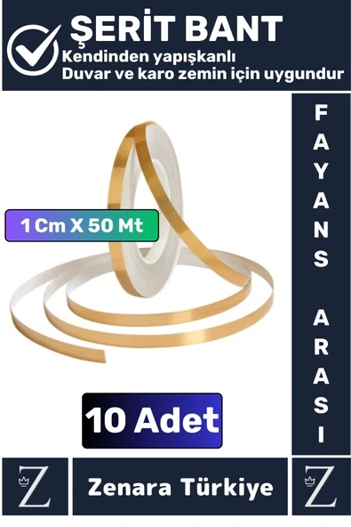 Premium Kendinden Yapışkanlı Su Geçirmez Fayans Arası GOLD Şerit Derz Bant 1 Cm X 50 Metre 10 Adet ürün görseli 1
