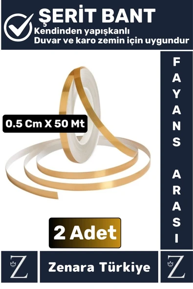 Premium Kendinden Yapışkanlı Su Geçirmez Fayans Arası GOLD Şerit Derz Bant 0.5 Cm X 50 Metre 2 Adet ürün görseli 1