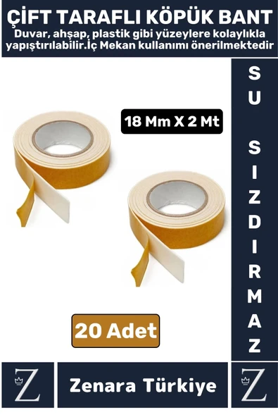 Uzun Ömürlü Ultra Güçlü Kolay Uygulanır İz Bırakmaz Çift Taraflı Köpük Bant 18 Mm X 2 Metre 20 Adet ürün görseli 1