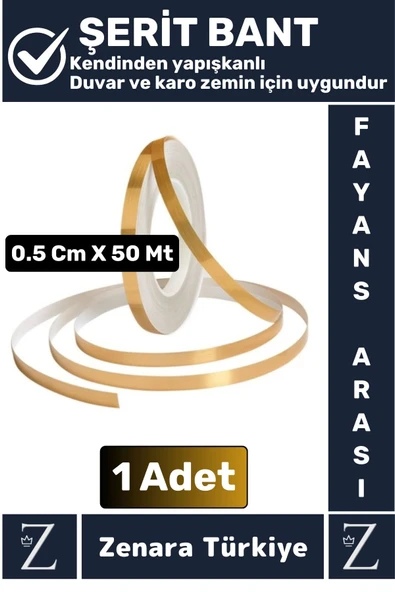 Premium Güçlü Kendinden Yapışkanlı Su Geçirmez Fayans Arası GOLD Şerit Derz Bant 0.5 Cm X 50 Metre ürün görseli 1