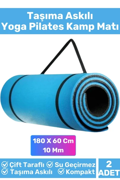 Özel Çift Taraflı Kaymaz Silinebilir Yoga Meditasyon Fitness Kamp Minderi 10 Mm Askılı Mat 2'li Set ürün görseli 1