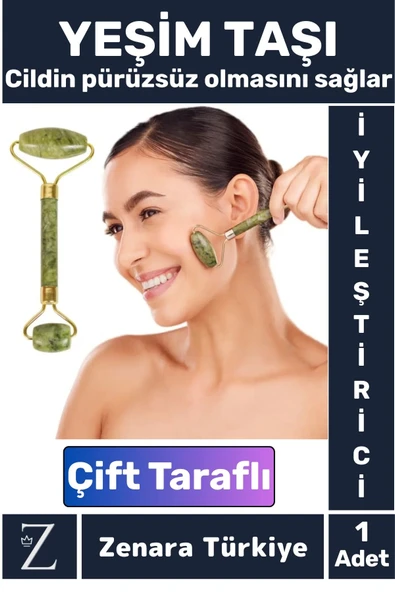 Premium Cilt Yenileyici Gençleştirici Çift Taraflı Şans Getiren YEŞİM TAŞI Jade Roller Yüz Masajı ürün görseli 1