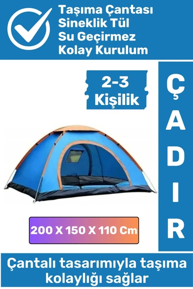Premium Su Geçirmez Kapı Sineklik Tül Dayanıklı Kolay Kurulum 2-3 Kişilik Çantalı Kamp Deprem Çadırı ürün görseli 1