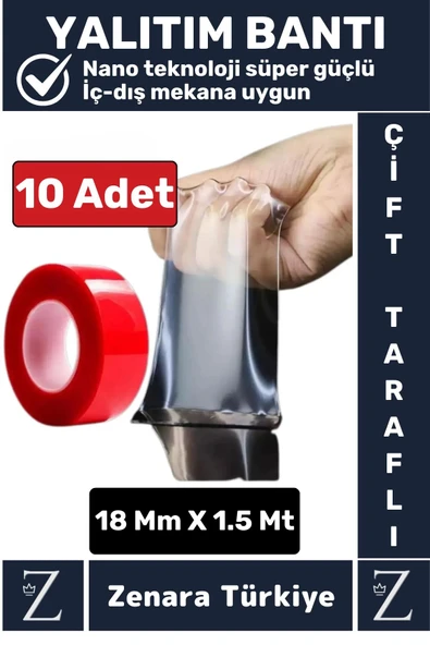 Premium Nano Teknoloji Güçlü Tamir Cam İç Dış Mekan Montaj Çift Taraflı Şeffaf Bant 1.5 Mt X 10 Adet ürün görseli 1