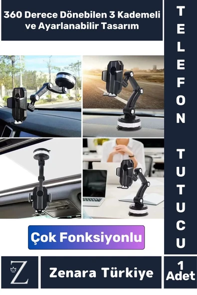 Premium 4.7-6.7 İnç Uyumlu 360 Derece Dönen Ayarlanabilir 3 Kademeli Çok Fonksiyonlu Telefon Tutucu ürün görseli 1