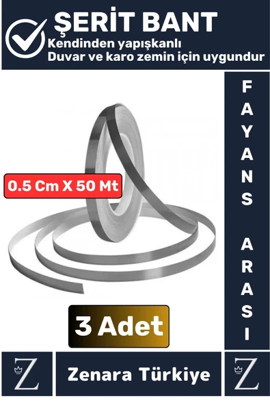 Premium Güçlü Kendinden Yapışkanlı Su Geçirmez Fayans Arası Şerit Derz Bant 0.5 Cm X 50 Metre 3 Adet ürün görseli 1