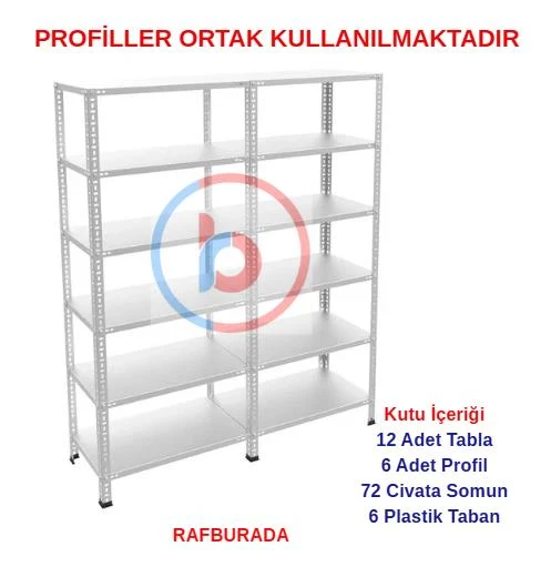 6 Katlı Duble Galvaniz Çelik Raf - Depo, Arşiv, Kiler, Dosya, Market Rafı  59x93 cm 200 cm 1.00 mm ürün görseli 1
