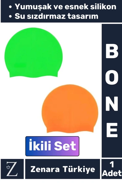 Premium Su Geçirmez Elastik Yumuşak Yüzücü Havuz Deniz Yüzme Şapkası Esnek Silikon Bone 2'Li SET ürün görseli 1