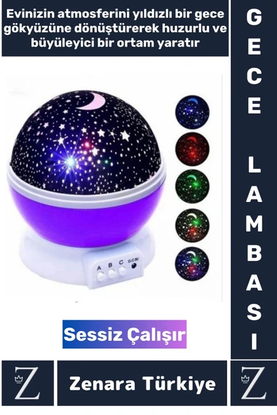 Premium Gece Lambası Tavana Işık Yansıtan Dönen Yıldız Ay Çocuk Genç Odası Lamba Işık Küresi ürün görseli 1