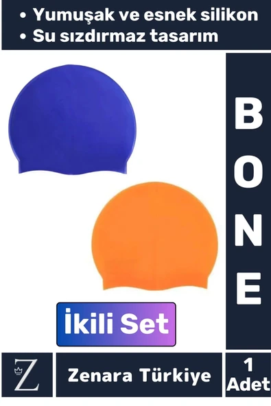 Premium Su Geçirmez Elastik Yumuşak Yüzücü Havuz Deniz Yüzme Şapkası Esnek Silikon Bone 2'Li SET ürün görseli 1