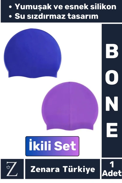 Premium Su Geçirmez Elastik Yumuşak Yüzücü Havuz Deniz Yüzme Şapkası Esnek Silikon Bone 2'Li SET ürün görseli 1
