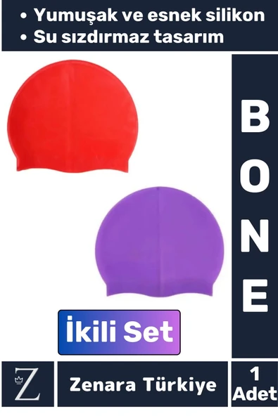 Premium Su Geçirmez Elastik Yumuşak Yüzücü Havuz Deniz Yüzme Şapkası Esnek Silikon Bone 2'Li SET ürün görseli 1