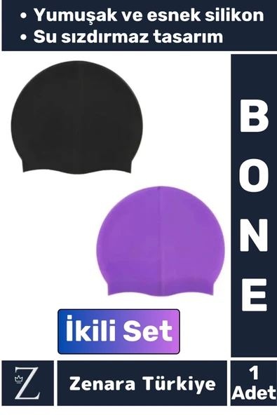 Premium Su Geçirmez Elastik Yumuşak Yüzücü Havuz Deniz Yüzme Şapkası Esnek Silikon Bone 2'Li SET ürün görseli 1